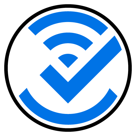 Kreis mit blauem Haken und WLAN-Symbol